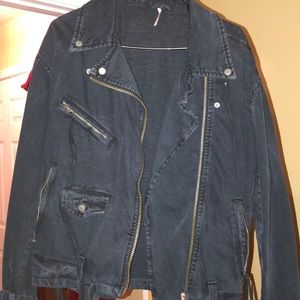 Free People oversized dark wash denim jacket